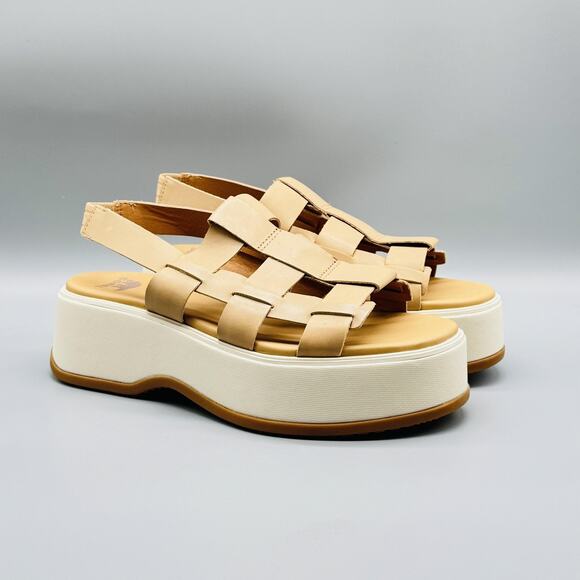 Sorel Sandals Womens 9.5 Beige Leather Dayspring Slingback Platform Wedge NEW - Picture 2 of 12